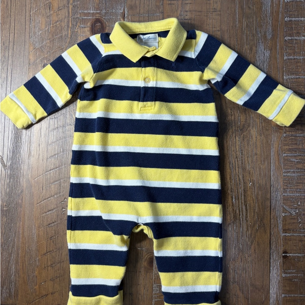 Polo Ralph Lauren Yellow and Navy Striped Rugby Coveralls